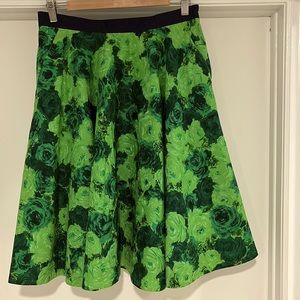 ANTHROPOLOGIE CIRCLE SKIRT, GREEN FLORAL, SZ 12 FITS LIKE US 8-10, 100% …